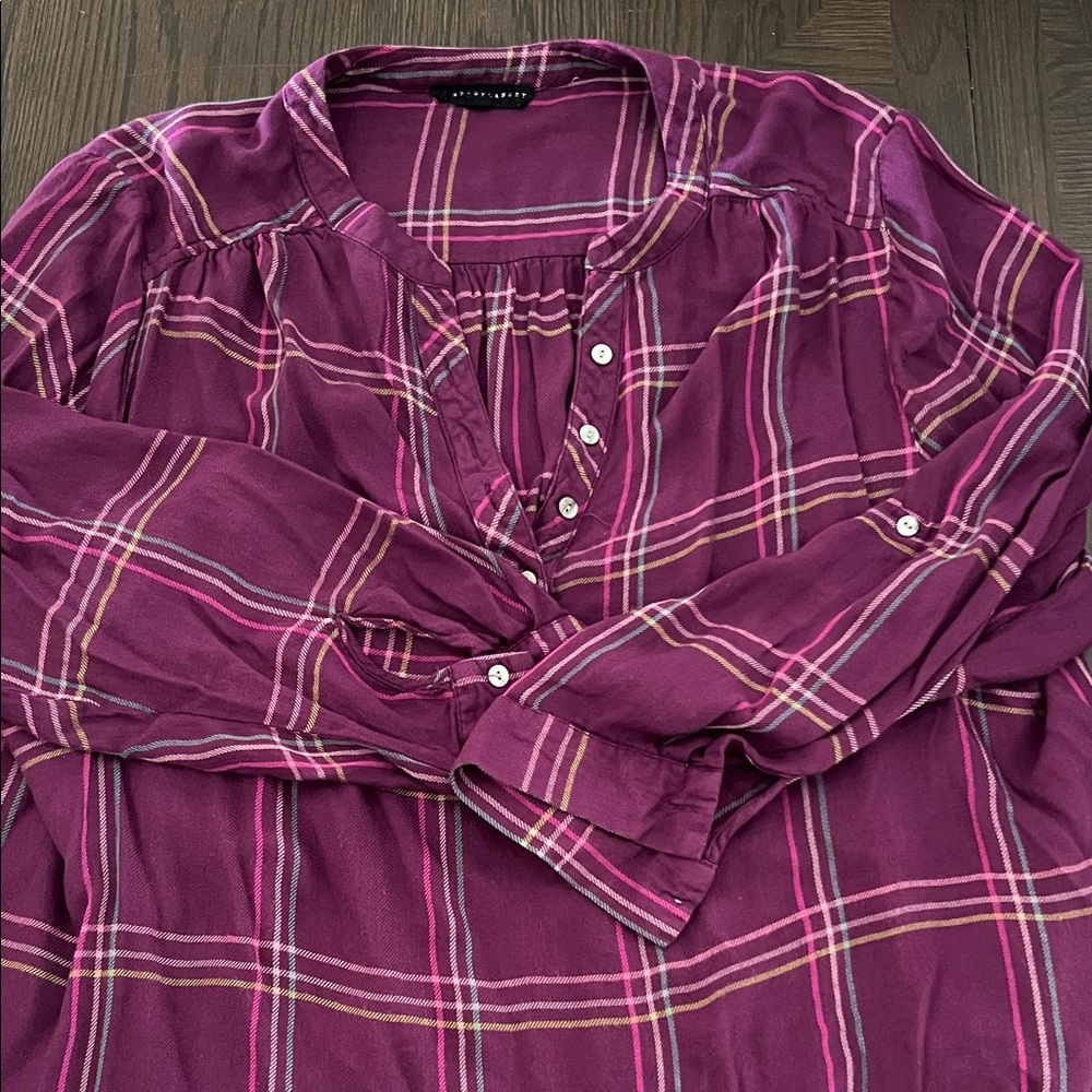 Jane and Delancey Purple Plaid Long Sleeve Top